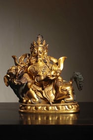QING DYNASTY COPPER GILT GOLD GOD OF WEALTH STATUE