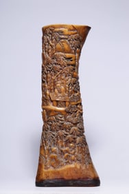 QING DYNASTY DEER ANTLER CARVED BAMBOO FOREST SEVEN SAGES ORNAMENT