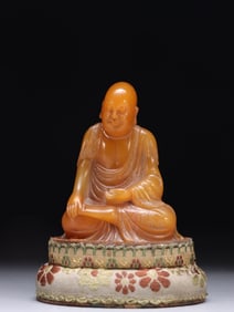 QING DYNASTY. WUYI ZHAI'S MARK SHOUSHAN TIANHUANG STONE CARVED ARHAT INCH BUDDHA