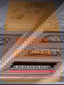 A PAIR OF SHOUSHAN TIANHUANG STONE CARVED CLOUD DRAGON PATTERN RULERS