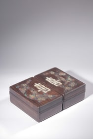 A PAIR OF HAINAN HUANGHUALI INLAID MOTHER-OF-PEARL ??? INLAID WITH TREASURES AND COVERED STUDY BOXES