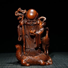 OLD WOOD CARVING LONGEVITY BUDDHA STATUE