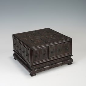 QING DYNASTY RED SANDALWOOD LONGEVITY PATTERN STUDY BOX