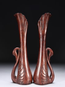 A PAIR OF BIONIC SWAN FLOWER INSERTS CARVED IN AGARWOOD