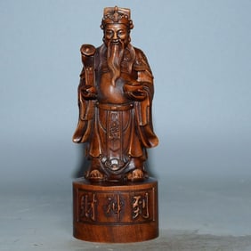 OLD WOOD CARVING STATUE OF THE GOD OF WEALTH