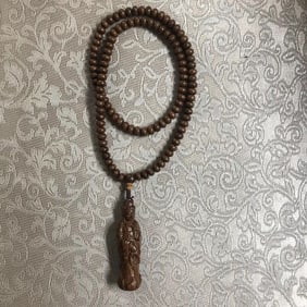 OLD WOOD CARVING BUDDHA PENDANT NECKLACE