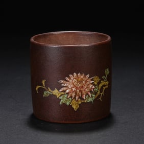 QING DYNASTY PURPLE SAND COLORED PEN HOLDER