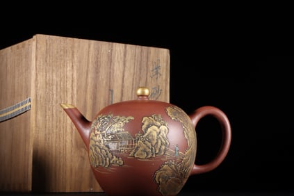 QING QIANLONG MARK LANDSCAPE ZISHA TEAPOT
