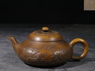 DUAN MUD PILED FLOWER AND BIRD POETRY TEAPOT (WITH STYLE)
