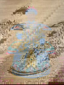 LANG SHINING, HAND PAINTING EMPRESS XIAO SHENGXIAN STATUE IN COURT CLOTHES SCROLL