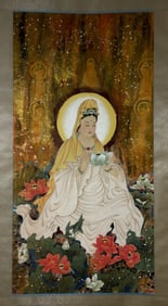 ZHANG DAQIAN, HAND PAINTING GUANYIN BUDDHA SCROLL