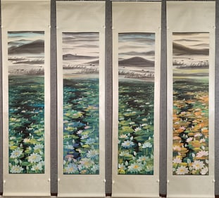 LIN FENGMIAN: A SET OF INK AND COLOR ON PAPER PAINTINGS 'LOTUS POND'