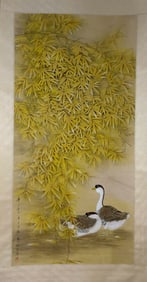 JIANG HANTING, HAND PAINTING DOUBLE GEESE SCROLL
