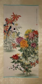 YU FEI YAN, HAND PAINTING FLOWER AND BIRD SCROLL