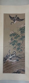 SHEN QUAN, FLOWERS AND BIRDS ON SILK, HANGING SCROLL