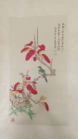 ZHANG DAQIAN, FLOWERS AND BIRDS, HANGING SCROLL