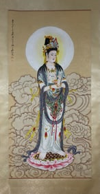 ZHANG DAQIAN, HAND PAINTING GUANYIN BUDDHA SCROLL