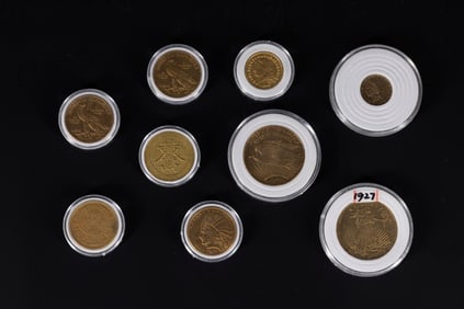 A set of nine US gold coins