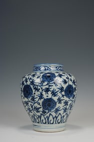 QING DYNASTY BLUE AND WHITE FLOWER JAR