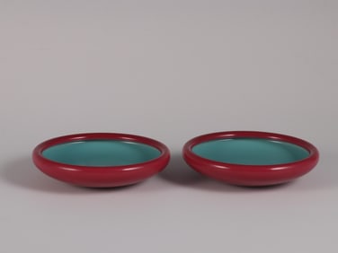 QING YONGZHENG PAIR OF ROUGE RED GLAZE WATER WASHING