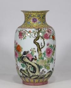 QING QIANLONG CLOISONNE COLOR BIRD AND FLOWER POEM LANTERN BOTTLE