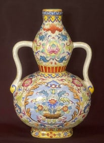 FAMOUS ENAMEL GOURD-SHAPED VASE WITH TWO HANDLES