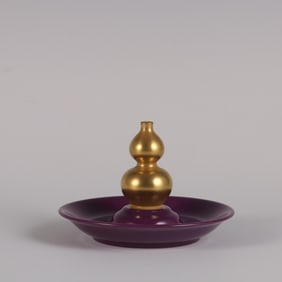 QING YONGZHENG, PURPLE GLAZED AND GILDED INCENSE BURNER WITH EGGPLANT SKIN