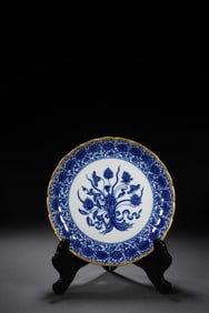 QING DYNASTY BLUE AND WHITE LOTUS APPRECIATION PLATE