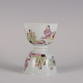 QING YONGZHENG PERIOD POWDER COLOR HIGH SCHOLAR PICTURE CUP PAIR