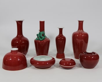QING KANGXI RED-GLAZED EIGHT PIECES