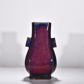 SONG JUN KILN ROSE RED GLAZE OCTAGONAL BOTTLE WITH EAR (BAO YUAN) MARK