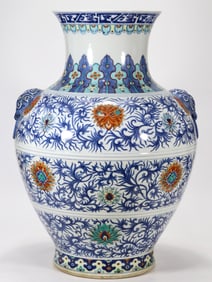 QING YONGZHENG DOUBLE EAR VASE WITH PAINTED BRANCHES AND FLOWERS