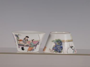 QING YONGZHENG PERIOD POWDER COLOR XI XIANG JI HORSE HOOF CUP PAIR