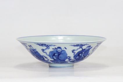 QING YONGZHENG BLUE AND WHITE FIGURE STORY BOWL WITH HAT