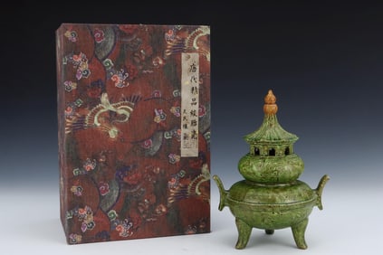 TANG DYNASTY MIXED CLAY TRIPOD INCENSE BURNER