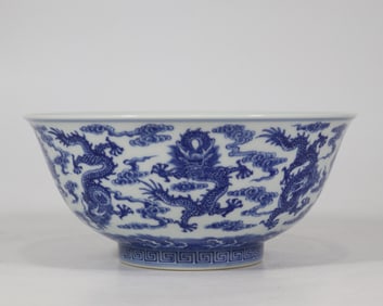 QING QIANLONG BLUE AND WHITE NINE DRAGONS PATTERN LARGE BOWL