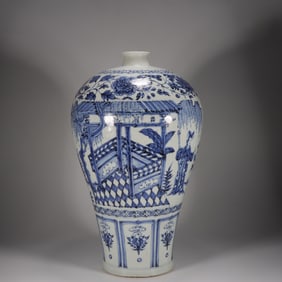 YUAN DYNASTY BLUE AND WHITE VASE WITH STORY OF THE WEST CHAMBER