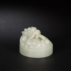 HOTAN WHITE JADE DRAGON BUTTON PAPERWEIGHT