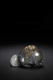 QING DYNASTY BLUE AND WHITE JADE LONGEVITY ORNAMENT