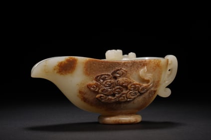 QING DYNASTY WHITE JADE CLOUD PATTERN CUP