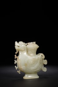 QING DYNASTY WHITE JADE AUSPICIOUS BEAST VASE