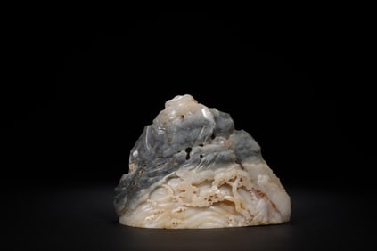 QING DYNASTY BLUE AND WHITE JADE MOUNTAIN