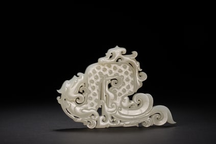 QING DYNASTY WHITE JADE DRAGON-SHAPED JADE BI