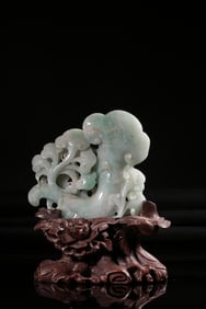 NATURAL A-GRADE JADEITE CARVED GANODERMA LUCIDUM RUYI ORNAMENTS