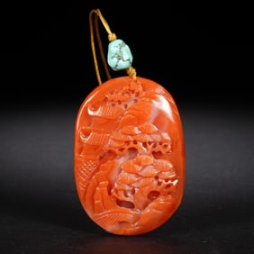 QING DYNASTY SOUTH RED AGATE LANDSCAPE PENDANT