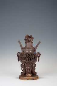 QING DYNASTY SHOUSHAN STONE TRIPOD-SHAPED INCENSE BURNER