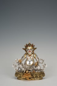 QING DYNASTY SILVER GILDED STATUE OF GOD OF WEALTH