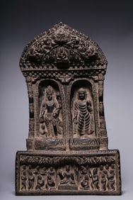 QING DYNASTY COPPER ENGRAVED DOUBLE BUDDHA SHRINE