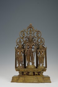 QING DYNASTY COPPER GILT STANDING GUANYIN STATUE