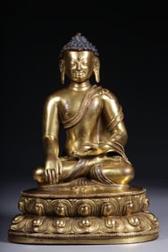 QING DYNASTY GILT COPPER IMMOVABLE TATHAGATA BUDDHA SEATED STATUE